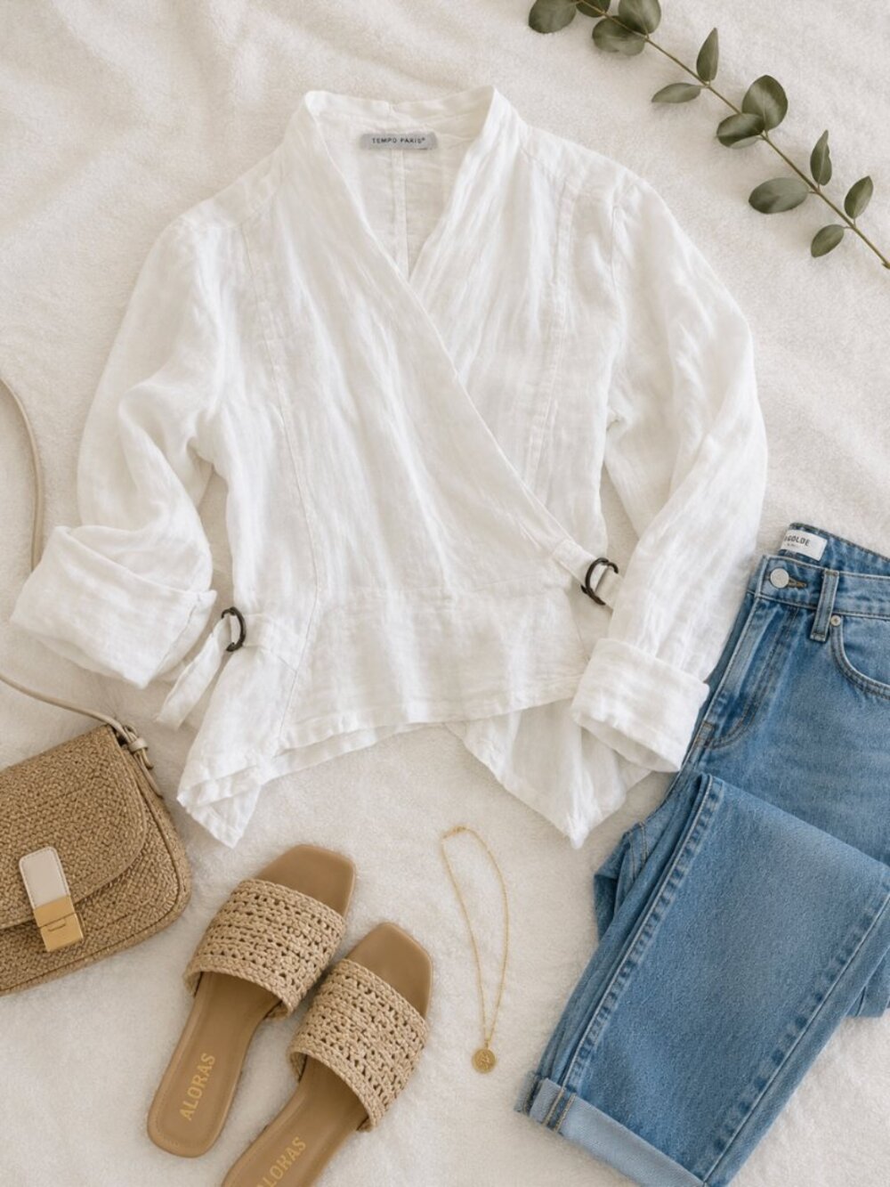 Tempo Paris White Linen Wrap Blouse Jacket | Made in Italy | Boho Coastal Chic